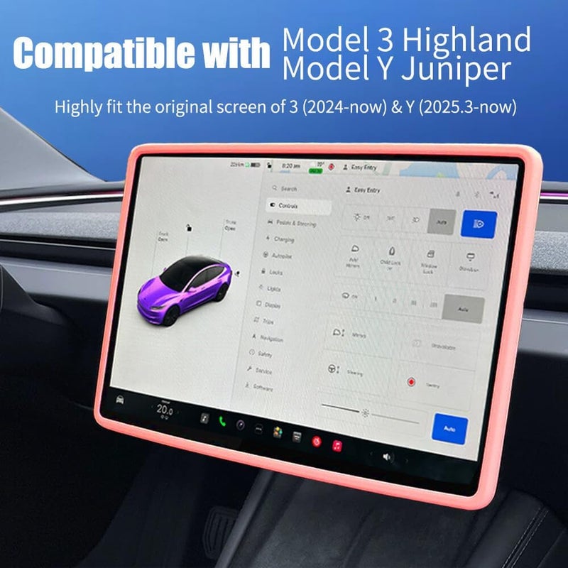 Yeapop 2Pcs Silicone Protector Frames of Screen and Rear View Mirror for Tesla Model 3 2024 Highland and Model Y 2025 Juniper. (Pink) - Image 2